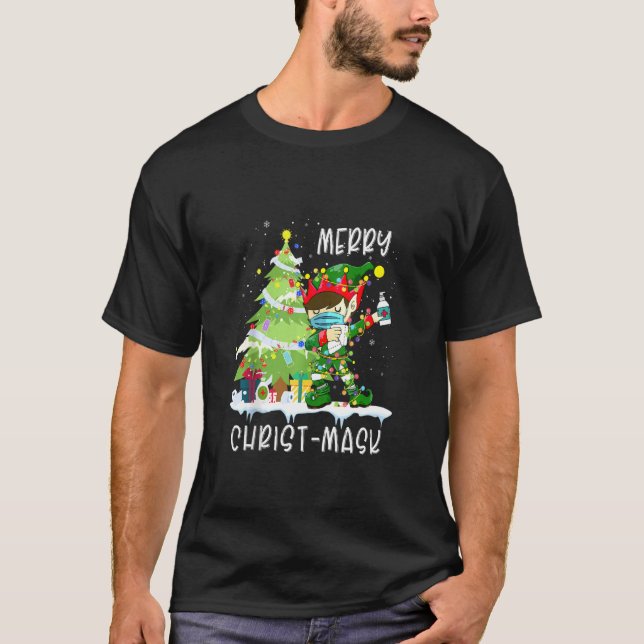 Camiseta Engraçado Natal 2020 Elf Dabbing Vestindo custo da (Frente)