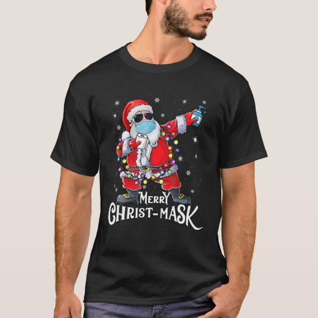 Camiseta Engraçado Natal 2020 Papais noeis Dabbing Vestindo (Frente)