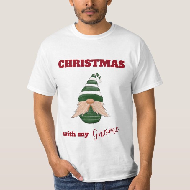 Camiseta Engraçado Natal "Com Meu Gnomo" Gnomo T-Shirt (Frente)