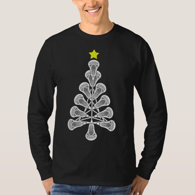 Camiseta Engraçado Natal Lacrosse Tree Jogador Lacrosse Pre (Frente)
