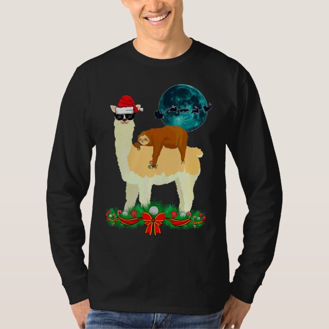 Camiseta Engraçado Natal Llama Dormindo Papais noeis de Lam (Frente)