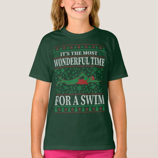 CAMISETA ENGRAÇADO NATAL NADANDO COTAS SUÍÇAS (Frente)