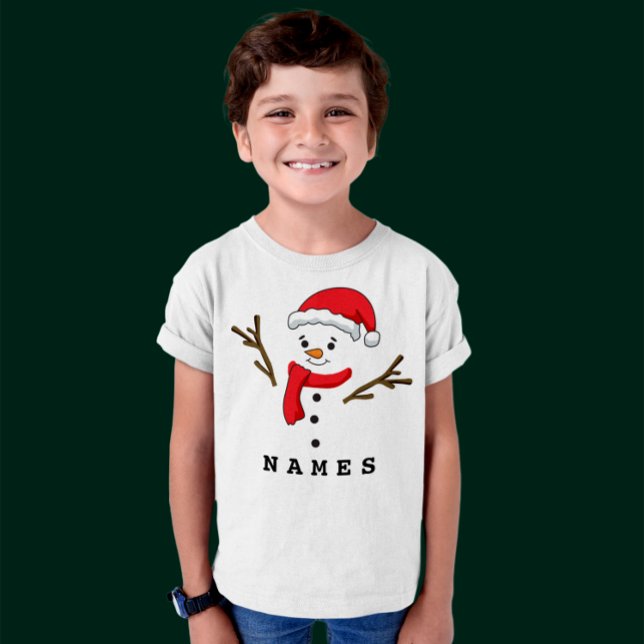 Camiseta Engraçado Natal Personalizado, Criança Neve (Personalized Christmas Funny Snowman Kid Boy T-Shirt)