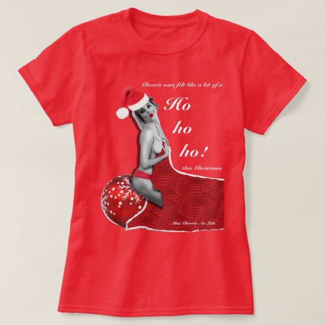 Camiseta Engraçado Natal Pinup Hoe Piada Senhoras Xmas T-Sh (Frente do Design)