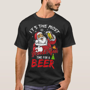 Camiseta Engraçado Natal Santa Claus Bebendo Beer