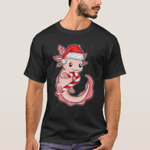 Camiseta Engraçado Natal Sorrindo Axolotl Candy Cane Sweet