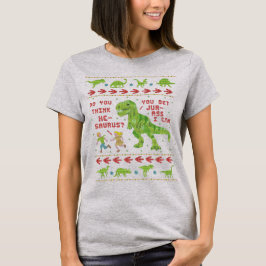 Camiseta Engraçado Natal T Rex Dinossaur Humor Faux Knit