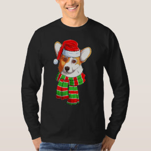 Camiseta Engraçado Natal Xmas Corgi Cachorro Santa Hat Scar