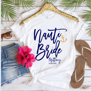Camiseta Engraçado Nauti Bride Blue Modern Calliografia