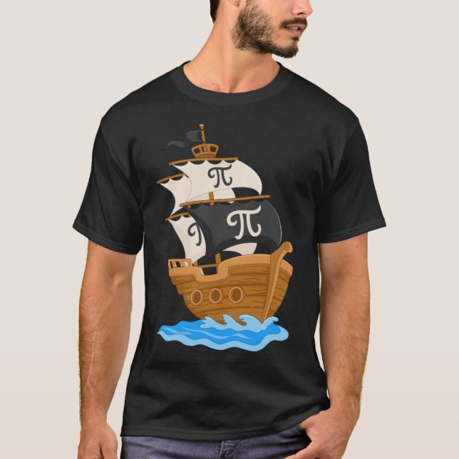 Camiseta Engraçado Navio Pi-rate Feliz Dia Pi Geek Pi (Frente)