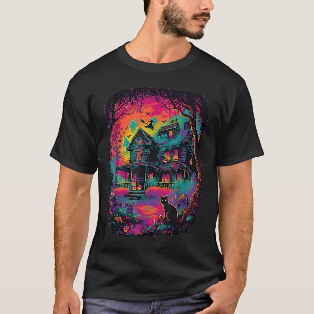 Camiseta Engraçado Neon S Ghost Black Cat Witeen (Frente)