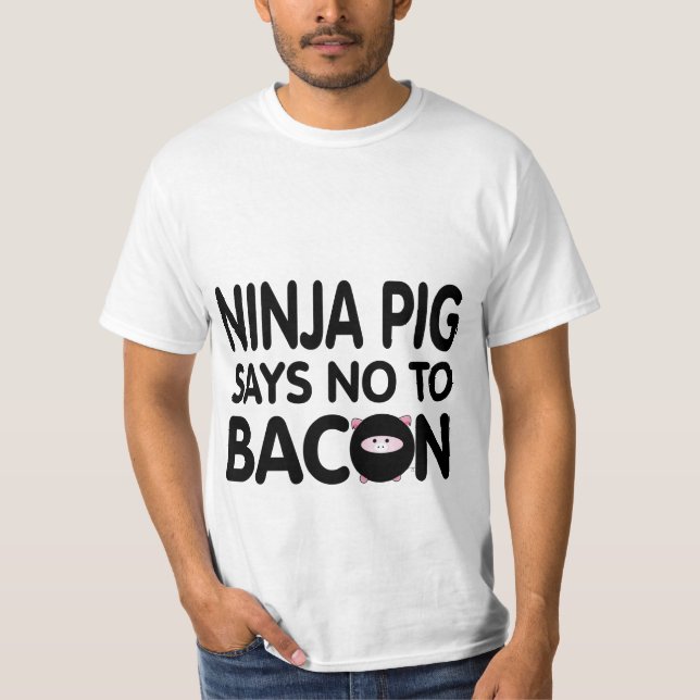 Camiseta Engraçado Ninja Pig diz não ao Bacon (Frente)