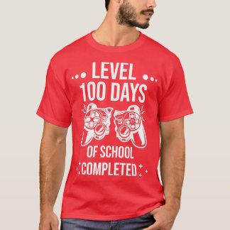 Camiseta Engraçado Nível 100 Dias de Escola Concluído Feliz