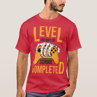 Camiseta Engraçado Nível 100 Dias de Escola Concluído Feliz