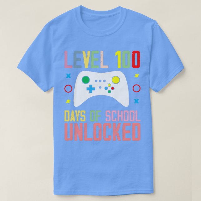 Camiseta Engraçado Nível 100 Dias De Escola Desbloqueado 10 (Frente do Design)