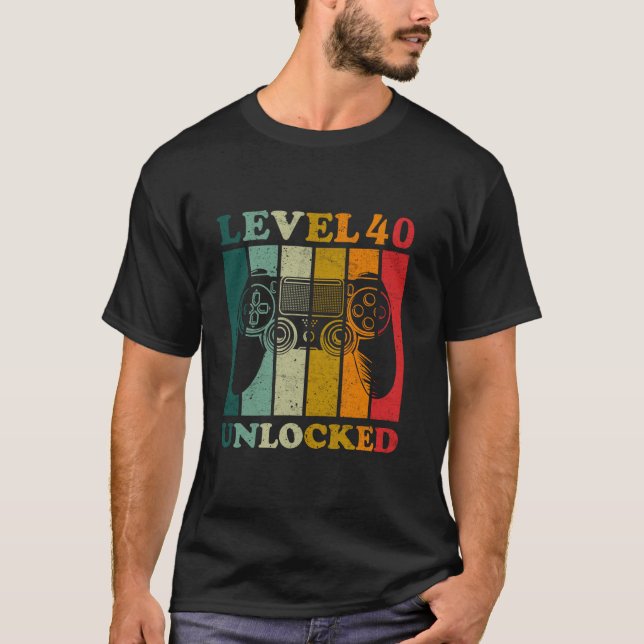 Camiseta Engraçado Nível 40 Gift Men Desbloqueados Bday Gam (Frente)