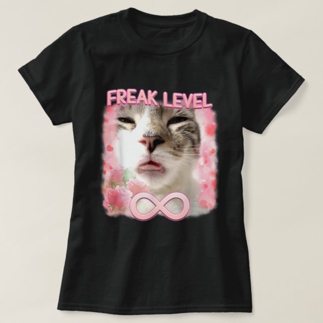 Camiseta Engraçado Nível de Freak Freaky Ahh Cat Meme (Frente do Design)