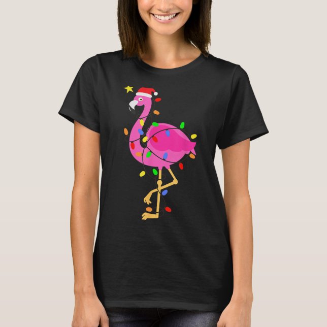 Camiseta Engraçado Nk Flamingo No Natal Do Papai Noel Em Ju (Frente)