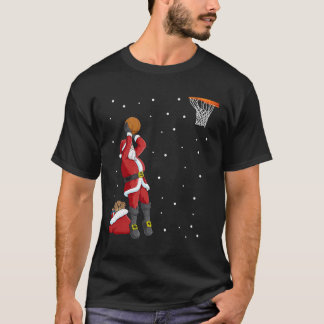 Camiseta Engraçado Noel Claus no Basquete Presente de Natal