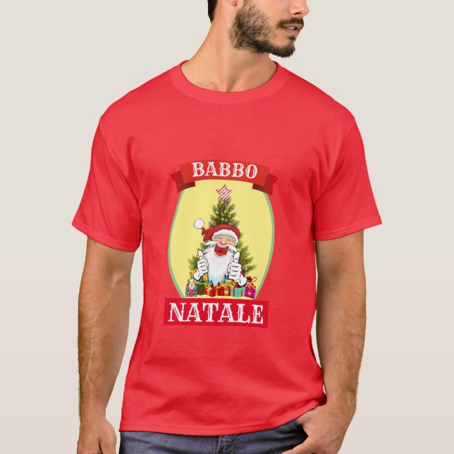 Camiseta Engraçado Novelty Natal BABBO NATALE T-Shirt (Frente)