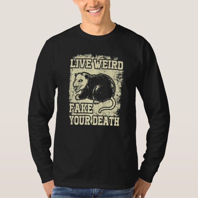 Camiseta Engraçado Ogambm Possum Tee Live Weird Falso Deat (Frente)