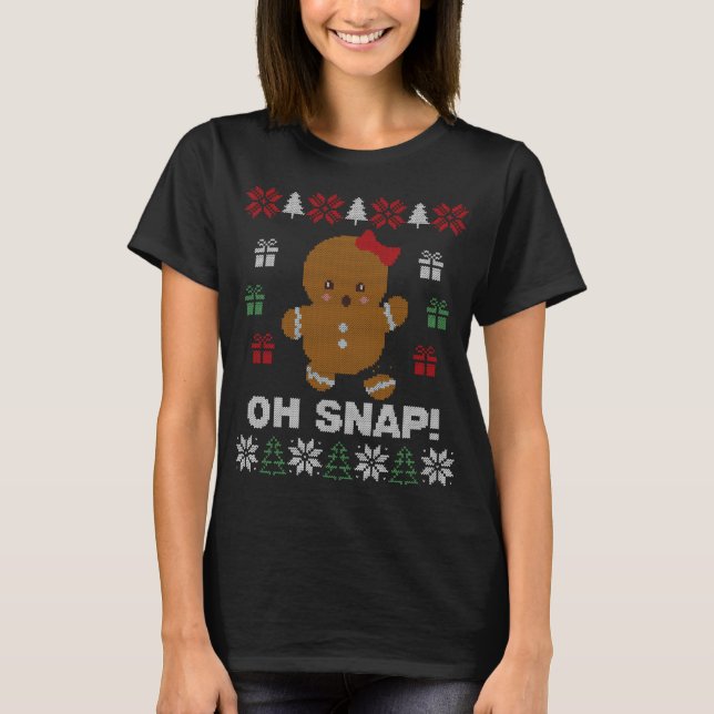 Camiseta Engraçado Oh Snap! Gingerbird Cookie Ugly Sweater (Frente)
