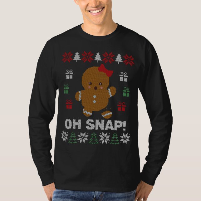 Camiseta Engraçado Oh Snap! Gingerbird Cookie Ugly Sweater (Frente)