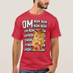 Camiseta Engraçado Om Nom Nom Orange Cat Comendo Pepperoni 