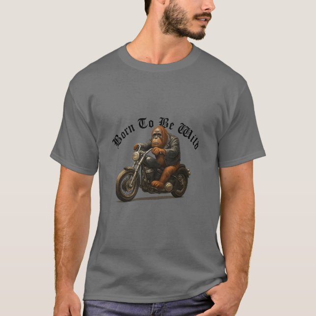 Camiseta Engraçado Orangutan Em Uma Moto (Frente)