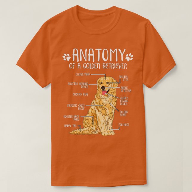 Camiseta Engraçado Ouro Anatomista Retriever Cachorro (Frente do Design)