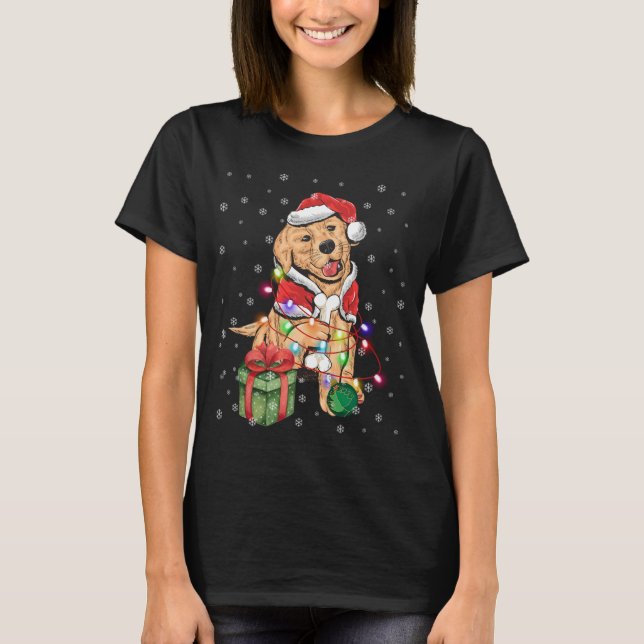 Camiseta Engraçado Ouro de Natal Doodle Santa Hat Luz Xma (Frente)