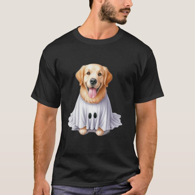 Camiseta Engraçado Ouro Fantasma Cachorro do Retriever no H (Frente)