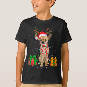 Camiseta Engraçado Pajama Santa Hat Chihuahua Luzes de Nata