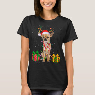 Camiseta Engraçado Pajama Santa Hat Chihuahua Luzes de Nata