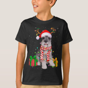 Camiseta Engraçado Pajama Santa Hat Schnauzer Luzes de Nata