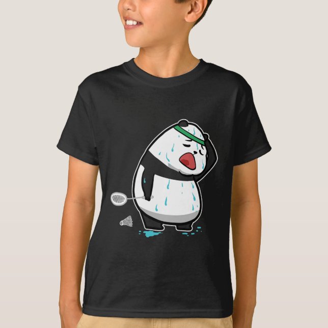 Camiseta Engraçado Panda Jogando Badminton (Frente)