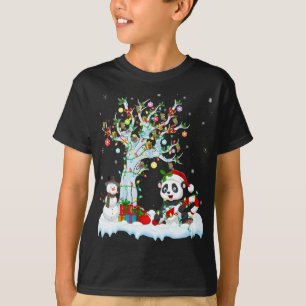 Camiseta Engraçado Panda Xmas Tree Lighting Santa Hat Panda