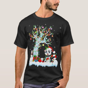 Camiseta Engraçado Panda Xmas Tree Lighting Santa Hat Panda