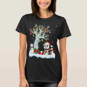 Camiseta Engraçado Panda Xmas Tree Lighting Santa Hat Panda