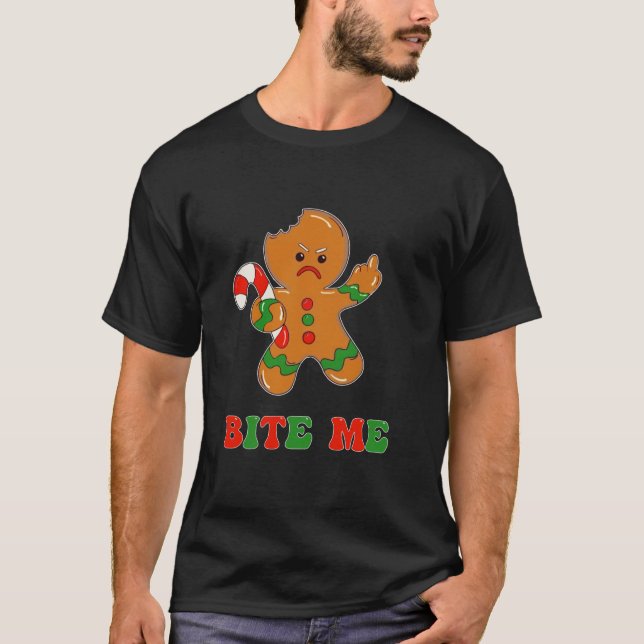 Camiseta Engraçado Pão-Genga Morde-Me Cookie De Natal Cos (Frente)