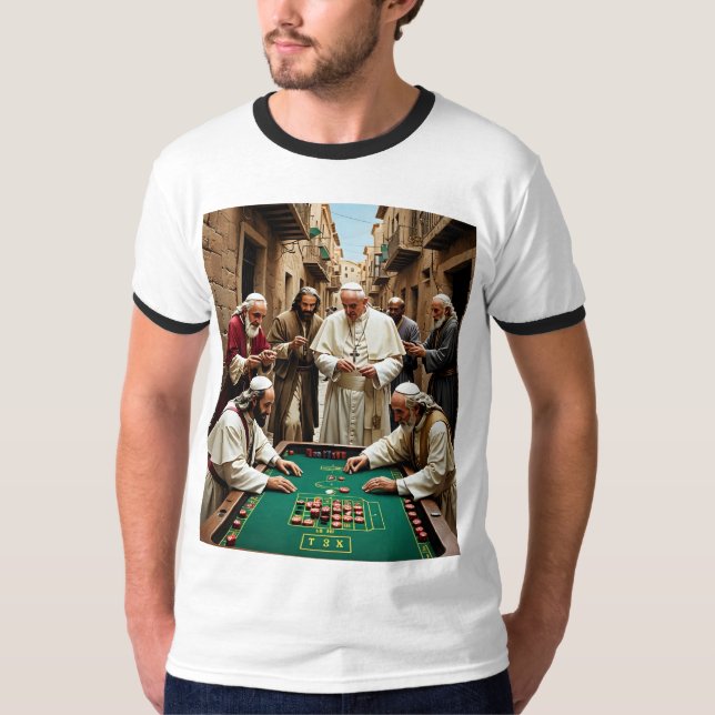 Camiseta Engraçado Papa Católico Jogo de Jogo de Rua (Frente)