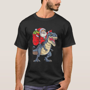 Camiseta Engraçado Papai Noel Andando Dinossauro T Rex Boys