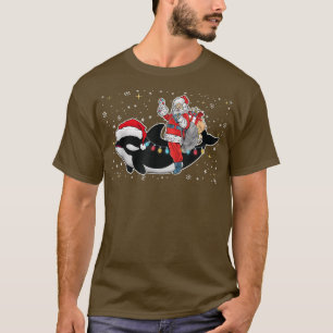 Camiseta Engraçado Papai Noel Andando Orca Baleia Natal T-S