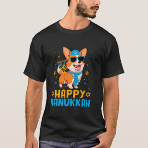 Camiseta Engraçado Papai Noel Corgi Cão Menorah Chanukah Xm