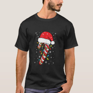 Camiseta Engraçado Papai noel de Candy Cane em Luzes de Nat