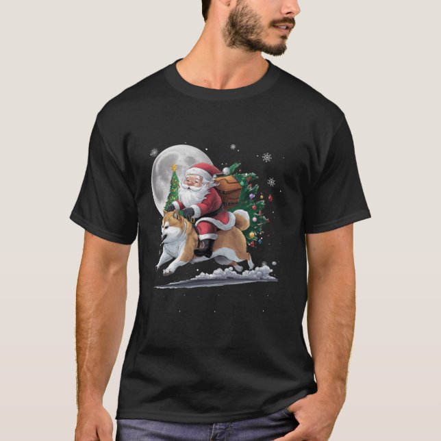 Camiseta Engraçado Papai Noel Dirigindo Luzes De Árvores De (Frente)