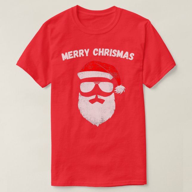 Camiseta Engraçado Papai Noel Encara Óculos De Sol Com 4 (Frente do Design)