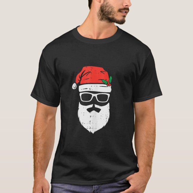 Camiseta Engraçado Papai Noel encara óculos escuros com bar (Frente)