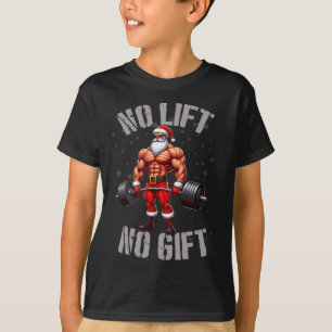 Camiseta Engraçado Papai Noel Levantando Peso Sem Levantame
