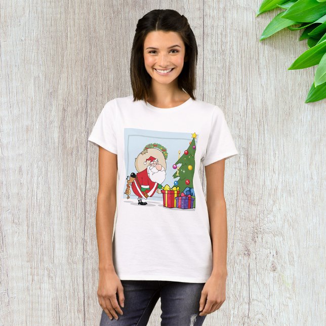 Camiseta Engraçado Papai Noel Mulher T-Shirt (Criador carregado)